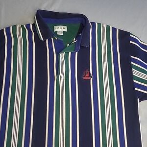 Izod Vertical Stripe Polo Mens Large 90s Blue Green White Preppy Dad Cotton